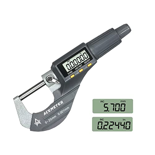Цифров микрометър ACEMETER, обхват 0-1/0-25 мм, с Професионални Инструменти за измерване на дебелина в сантиметри /показатели,