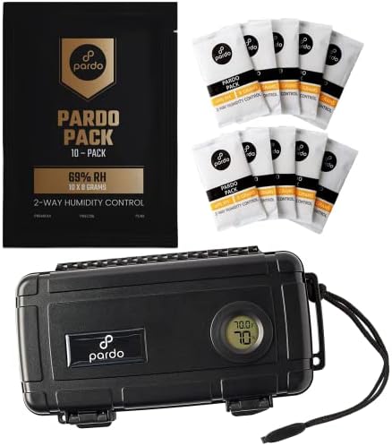 Пътен калъф за пури Pardo - 5 броя с цифрово гигрометром - Непромокаем, водоустойчив - може да побере до 5 опаковки с