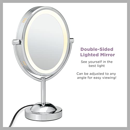 Огледало Conair с двустранен led подсветка, Кабелна, 1x/ 7x увеличение, Полиран хром