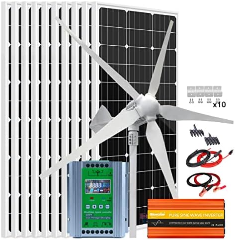 2000 W Вятърна и Слънчева комплект с Хибридна система с 2 Инвертор Квт мощност за зареждане на батерията 24: 1000 W Вятърна