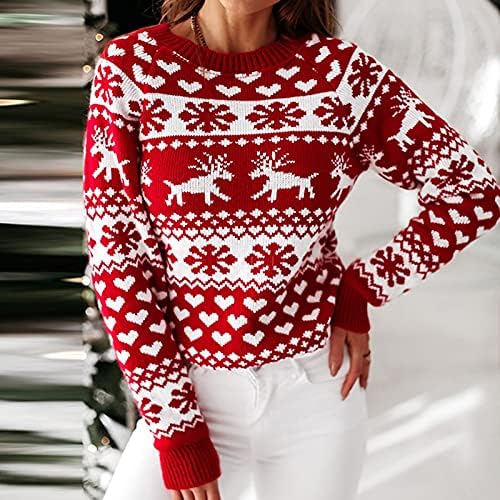 Жена Коледен Пуловер с ръкави във формата на Снежинки, Пуловер с Врата, Пуловер с Малки Снежинками, Пуловери За Мъже