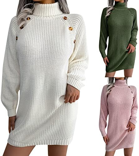 Женствена Рокля-пуловер, Секси Рокля-пуловер с дълги ръкави и Принтом, Рокля-пуловер с Висока Воротом и Дълъг ръкав,