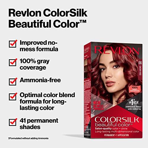 Перманентная боя за коса от Revlon, Перманентная боя за кестени коса Colorsilk със покритие седины, Без амоняк,