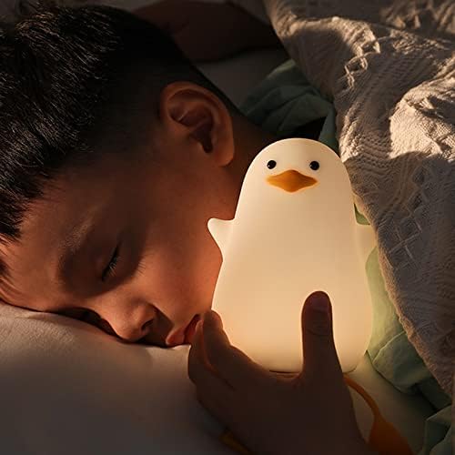 Детска лампа OVAST, нощна светлина за новородени с Патица, USB Акумулаторна Силиконова Детска Лампа с Докосване Сензор и Таймер на 20 минути (Цвят: Бял + Жълт)