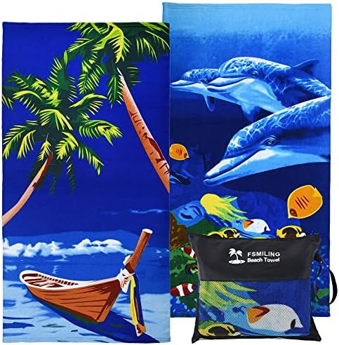 Плажна Кърпа от микрофибър Fsmiling, 2 опаковки, Плажни Кърпи за пътуване в Голям размер, с калъф, Кърпи за басейна и