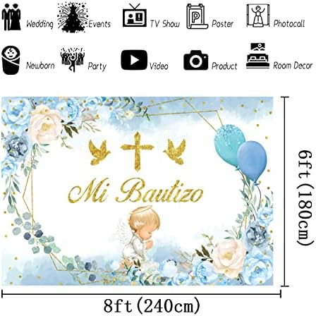 Mi Bautizo Знак Фон за Момче Ангел Синьо Бяло Цвете Балон Златното Благословия Първото Свето Причастие Церемонията по