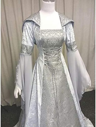 ZEFOTIM Средновековна рокля вещици, винтажное рокля-наметало на вещица с качулка, средновековна сватбена рокля с ръкави-тръби,