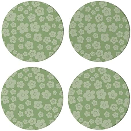 Цветя фисташково-Зелени 4 x 4 Абсорбиращи Керамични Кръгли подложки Опаковка от 4 броя