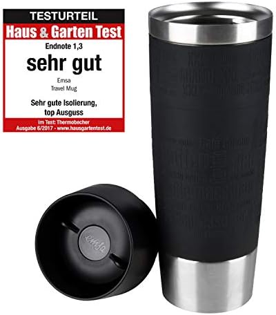 EMSA Germany: Чаша за пътуване Grande - Висококачествен Немски Термос-Вакуумна Чаша Премиум-клас, 17 грама, черен