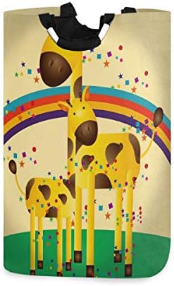 ALAZA Rainbow Animal Кошница за дрехи с участието на Жираф, Голяма Кошница за Съхранение с Дръжка за Подарък Кошници,