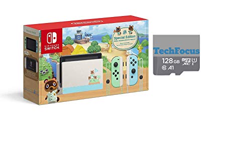 Nintendo Switch със зелени и сини Joy-Con - Animal Crossing: Издание Нови хоризонти - Сензорен LCD дисплей и празничен