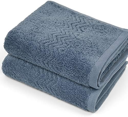 Кърпи за ръце Cleanbear от памук, Добре Абсорбиращи влагата, Комплект от 2 (Сиво-синя), 13 x 28 см