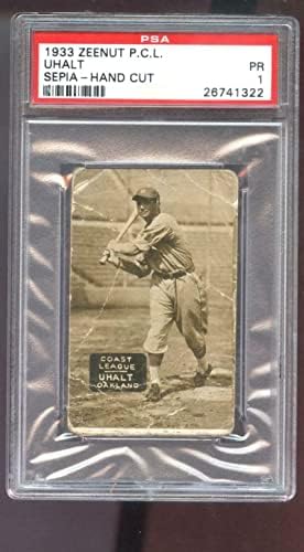 1933 Бейзболна картичка Zeenut Frenchy Uhalt PSA 1 категория Pacific Coast League PCL - Бейзболни картички с надпис