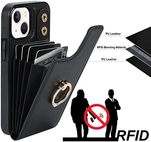Folosu е Съвместим с iPhone 13 Mini Case Чантата с държач за карти, Въртящи се на 360 ° стойка за пръстен на пръста Поставка