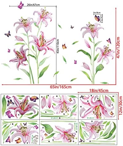 Креативни Стикери за Стени, с Розови Цветя, 3D Стикери за Стена с Папийонка-Лилия, САМ Подвижни Романтични Цветни Растения