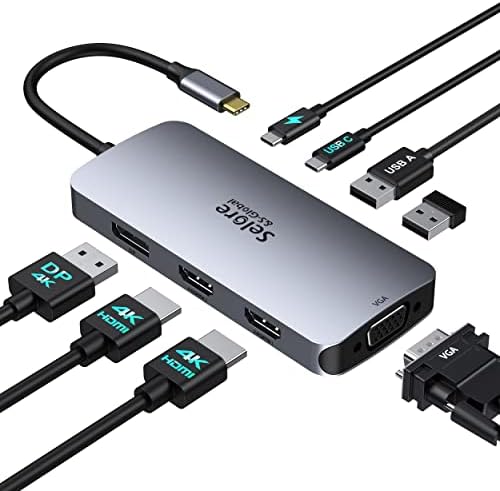 USB C Hub Адаптер за няколко монитора + 10gb/C USB Hub с 4 Порта USB C Сплитер за Лаптоп