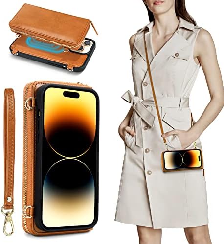 nuoku Предназначени за своята практика-портмонето iPhone 14 Pro, Магнитен Подвижна чантата си през рамо, Съвместима с