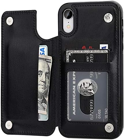 Чанта-портфейл OT ONETOP за iPhone XR с държач за карти, поставка за карти от изкуствена кожа Премиум-клас, двойна магнитна закопчалка и здрав противоударным калъф за iPhone XR 6