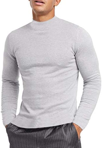 KINGBEGA Мъжки Основен Лек Пуловер с дълъг Ръкав Regular Fit Топ с Имитация на Turtlenecks Тениска