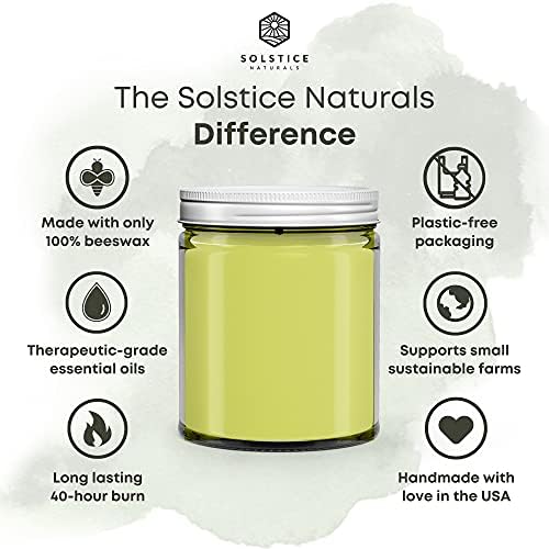 Solstice Naturals - Свещ за ароматерапия от евкалипт, чист пчелен восък + Етерично масло, 9 грама. - Екологично