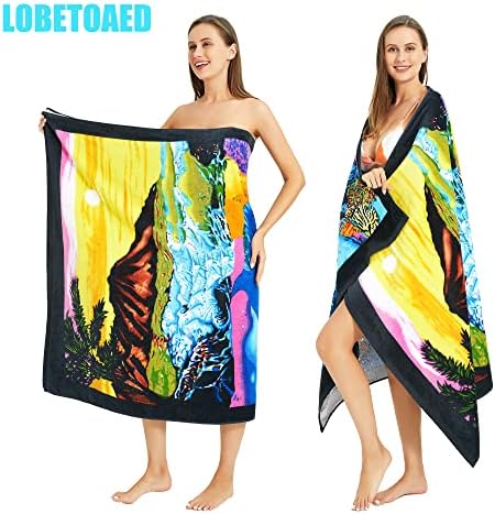 Много голяма плажна кърпа с листенца (70 x 40) - памук -Без пясък, Много Голяма Плажна кърпа голям размер за жени,