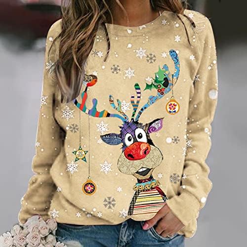 Жена грозна коледен пуловер, забавни ризи с дълги ръкави и сладък принтом елен, есенна новост, свитшоты с яка X-Mas Crewneck