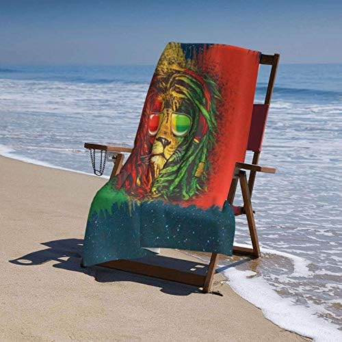 Плажна Кърпа Reggae Rasta Lion за възрастни, 32x52 инча, Впитывающее Джобно Лесно Юрган, Меки Хавлиени Кърпи за Плаж,