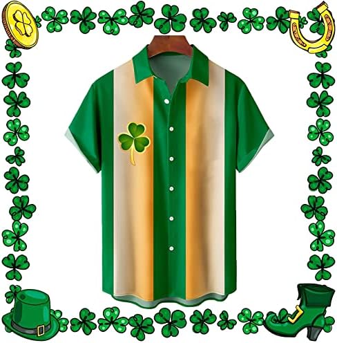 PDFBR Мъжки Ризи с копчета в Деня на Св. Патрик, Ежедневни, Плажни Блузи с Къс ръкав, Зелена Графични Риза За Боулинг