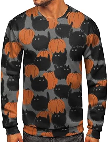 XXBR Мъжки Блузи на Хелоуин, 2022 Нов Мъжки Пуловер За Хелоуин С Изображение на Котка Тиква, Пуловер С Графичен Принтом,