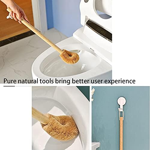 Четка за тоалетна с тупалка от естествени кокосови влакна и каучук дървена дръжка, идеално за баня