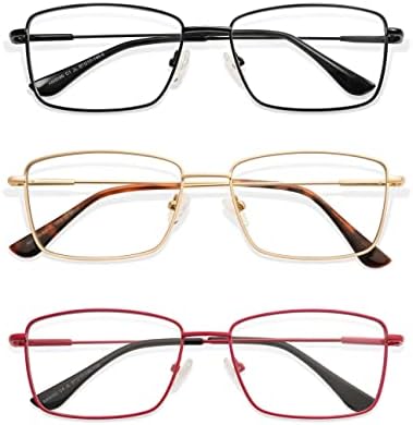 3 комплект ретро очила за четене, заключващи синя светлина за жените и мъжете, метални извити пантите, правоъгълни четци,