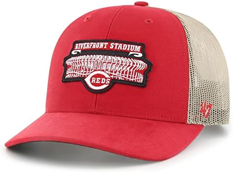 Регулируема шапка за шофьор на камион Cooperstown '47 MLB Haven Mesh възстановяване на предишното положение, Универсален размер за възрастни (Cincinnati Maya Red)