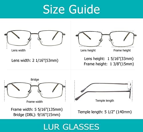 LUR 3 опаковки на метални очила за четене + 3 опаковки очила за четене в полукръгла рамка (общо 6 двойки ридеров + 1,50)