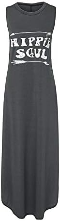 Секси Лятна рокля officpb, Модно Дамско Ежедневното Дълго Макси рокля без ръкави, с кръгло деколте и Писмото принтом