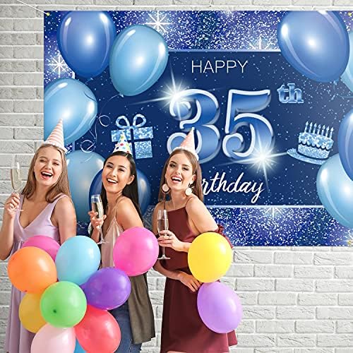 Честит 35–ия Рожден Ден на Фона на Банер Декор В Синята Точка С Пайети 35 Години Тематична Украса за Парти в чест на