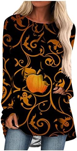Хубава Риза за Леггинсов с Принтом Хелоуин, Дълга Свободна Hoody с кръгло деколте и Дълъг Ръкав, Потници Graphicfall