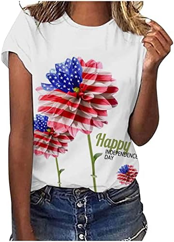 Дамски ризи Свободно Намаляване на Ден на Независимостта на САЩ с флорални принтом Маргаритки, Блуза с Кръгло деколте,