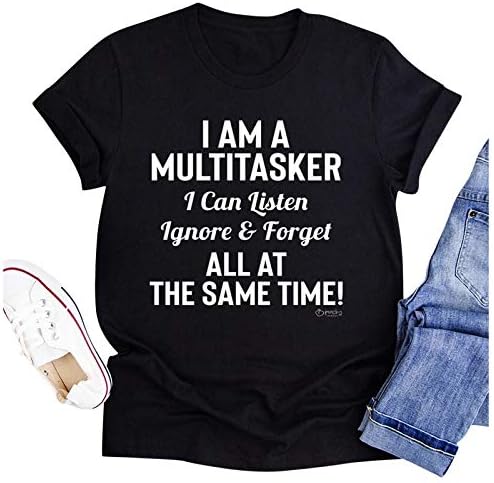Дамска тениска I Am A Multitasker С Забавен Писмото Принтом, Върхове с кръгло деколте, Летни Тениски с Къс ръкав, Празнична
