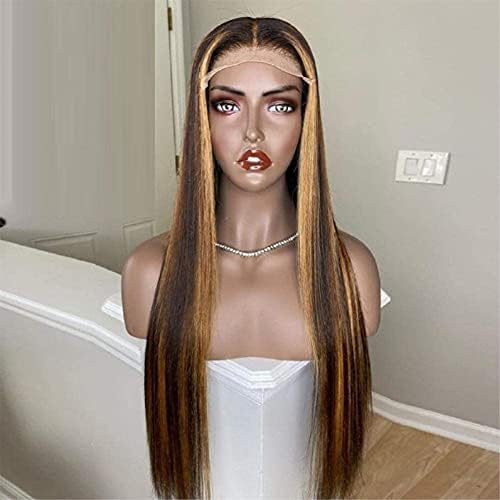 Перуки XZGDEN Перука от Бразилския косата 13 4 Перуки от косата на Дантели, Съвместими с женски Перуки Кафяв цвят, Дълги