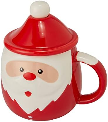 Коледна Празнична чаша със снимка на щастливото лице на Дядо Коледа с лъжица и капак във формата на Шапката на Дядо Коледа