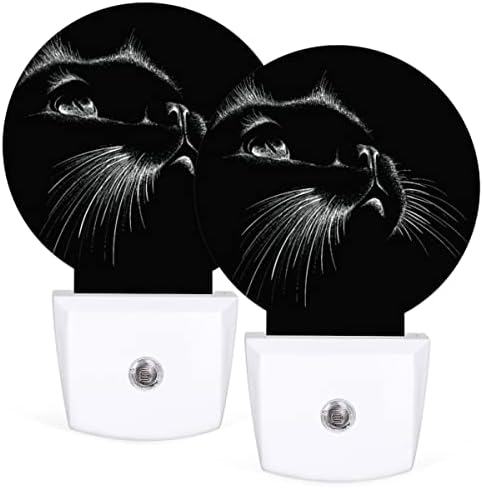 DXTKWL Черна Котка Животни Кръгли Нощни Лампи 2 опаковки, Котка Коте Plug-in led нощни лампи Автомобил от Здрач до Зори