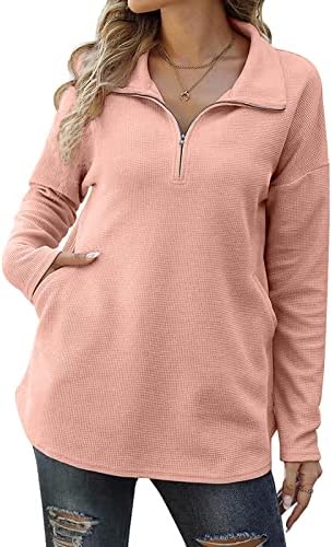 KUAILEYA женската половина от мълния пуловер тримесечие на мълния дамски hoody с дълъг ръкав оверсайз с цепка отстрани