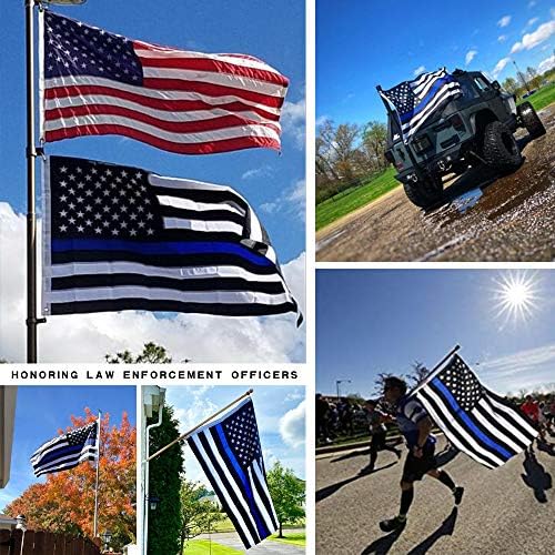 Американски флаг Freefy Thin Blue Line 2x3 крак с бродирани Звездите Трайна трайни нейлоном, Нашитыми Ивици, Месингови