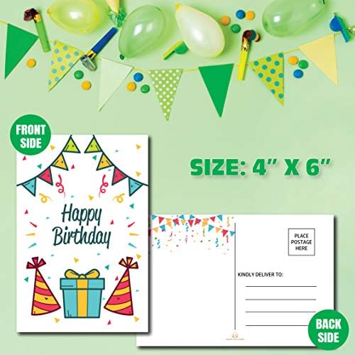 Картичка честит рожден Ден - (48 опаковки, 6 различни дизайни). Набор от празни пощенски картички с размер 4 X 6 инча