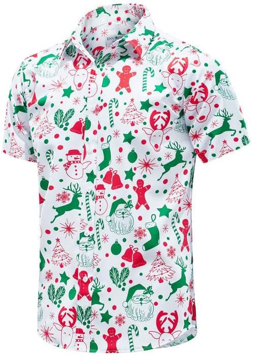 ENVMENST Коледа Риза с копчета за Мъже С Забавен Принтом Ежедневни Хавайска Риза на Дядо Коледа с Къс Ръкав