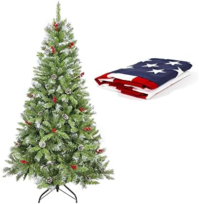 6-подножието на Изкуствена Зелена Коледна елха от PVC с американския флаг от полиестер 3x5 фута 210D, борови шишками