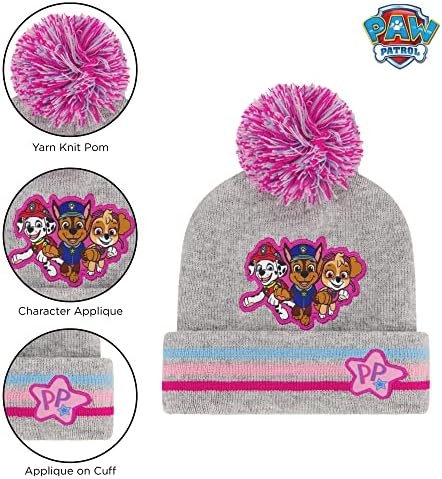Комплект зимни шапки и варежек за момичета Nickelodeon, Шапка за деца Paw Patrol's Marshall, Chase и Skye на 2-4 години