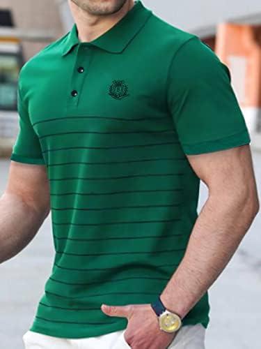 Ризи TopGlory за мъже, Мъжки блузи, Мъжки Ризи, Мъжка Поло Риза райе с писмото принтом, Ризи за мъже (Цвят: зелен, Размер: