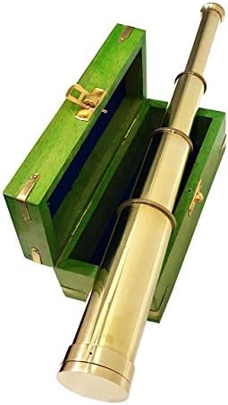 Морската Месинг Телескоп със Зелена Кутия от масивно Дърво в Ретро Стил Ръчно изработени Ретро-Подзорной Тръби
