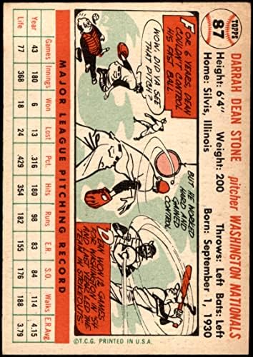 1956 Topps 87 Стоун Дийн Вашингтон Сенатърс (Бейзболна картичка) EX/MT Senators